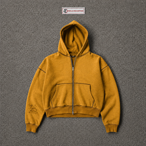 Sudadera con capucha extragrande dorada con cremallera completa, textura grabada, estilo urbano, de tejido grueso, con mangas desgastadas, informal, unisex - Product Image 5