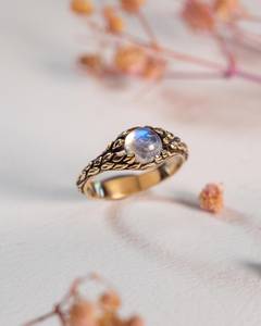 Anillo de Compromiso con Piedra Lunar, Plata de Ley 925, Chapado en Oro de 14k, Piedra Lunar Azul Natural, Certificado IGI, Joyería Art Deco para Mujer - Product Image 4