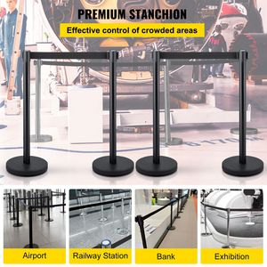Lot de 4 poteaux de délimitation rétractables noirs de 2 m (6,6 pi) avec sangle pour le contrôle des foules, et tourniquets noirs pour la gestion de la foule - Product Image 2