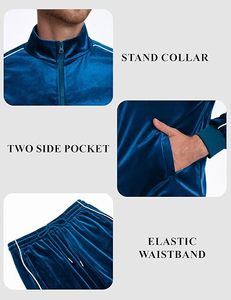 Men's Blue <b>Velour</b> <b>Tracksuit</b> Full Zip Jogger Set Breathable Casual Sportswear Regular Fit Polyester Spandex Material - Product Image 6