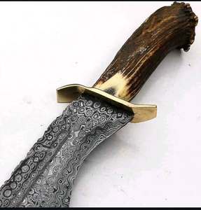 Custom OEM <b>hand</b> forged damascus steel heavy utility <b>tool</b> with Authentic Stag Antler Handle Brass Guard - Product Image 3