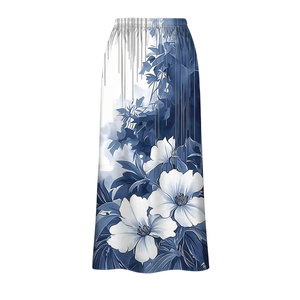 Jupe longue élégante pour femmes, imprimé floral, satin, taille haute, taille élastique, décontractée, toutes saisons, tissu doux, impression numérique, 100% soie - Product Image 1