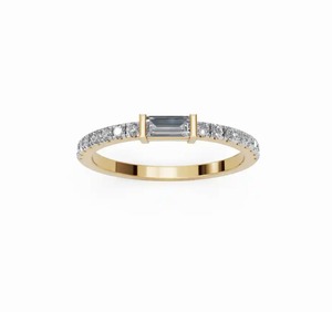 Bague solitaire moderne pavée de diamants ronds baguette 0,360 carats FG VS, accessoire de joaillerie fine de qualité supérieure pour mariage, fiançailles et cadeau - Product Image 5