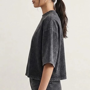 T-shirt en jersey 100 % coton de haute qualité, grande taille, col rond, respirant, pour femme, à manches larges et ourlet brut, pour un usage décontracté - Product Image 2