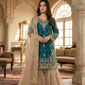 Ensemble Sharara Festif Premium – Ensemble en Soie Entièrement Cousu Prêt-à-Porter - Product Image 1