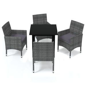 Ensemble de salle à manger léger de 5 pièces en rotin PE gris pour jardin - Product Image 2