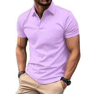 Chemise en jersey de coton respirant pour homme, couleur unie, manches courtes, boutonnée, décontractée, pour l'été, pour le golf - Product Image 2