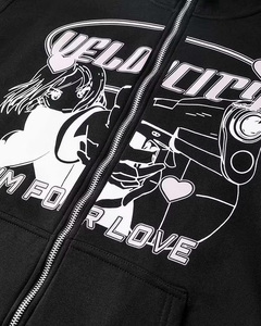 Sudadera con capucha y cremallera para hombre, personalizada al por mayor, con estampado de anime Velocity, estilo oversize, streetwear, negra, de punto, corte regular, para otoño - Product Image 4