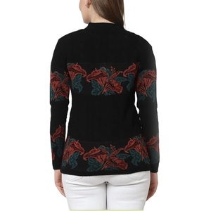 Women's V-Neck Solid Computer Knit Full Sleeve <b>Covered</b> <b>Button</b> Front Casual Winter 100% Acrylic Anti-Pilling Breathable - Product Image 2