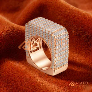 Luxury Rose Gold Baguette Diamond <b>Statement</b> <b>Ring</b> | Geometric Square Band for Men and Women | Iced Out Hip Hop Fashion Jewellery - Product Image 1