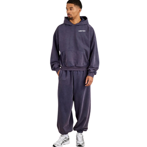Mens Loose Pullover Hoodie with Kangaroo Pocket and Elastic Cuff Jogger Trousers <b>Two</b> <b>Piece</b> Tracksuit Drawstring Waist <b>Lounge</b> <b>Set</b> - Product Image 1