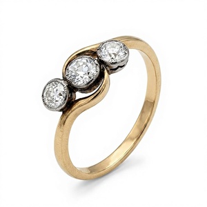 Bague de fiançailles en or 14K gradué avec diamant de laboratoire, trois pierres, style bypass, trilogie antique, sertie de milgrain, cadeau d'anniversaire - Product Image 1