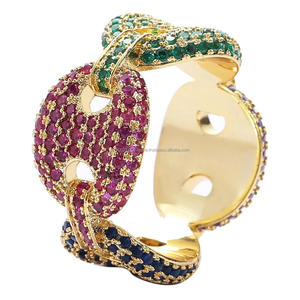 Bague en argent sterling 925 avec diamants simulés colorés, style hip-hop, maillons cubains en forme de grains de café, pour hommes et femmes, cadeaux de mariage et de fiançailles - Product Image 2