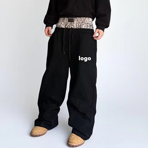 Manufacturer Plain Blank Cotton Streetwear Mens <b>Jogger</b> Sweatpants Oversized Double Waist <b>Stacked</b> Custom Logo Wide Leg Sweatpants - Product Image 3