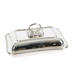 Plat à beurre en acier inoxydable argenté style vintage – Assiettes et plats en métal, plateau de service à fromage pour cuisine et table à manger - Product Image 1