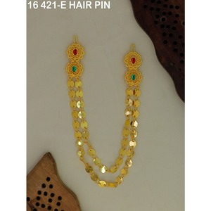 Pasador de pelo con cadena chapada en oro árabe para mujer, pasador de pelo con cadena para novia de Oriente Medio, joyería de pasador de pelo con cadena para novia de estilo árabe. - Product Image 1