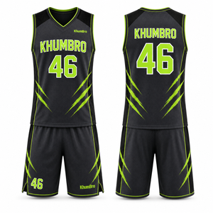 Kit de basket-ball personnalisé en charbon de bois et vert néon pour hommes, maillot et short en maille respirante, uniforme de sport d'équipe OEM ODM - Product Image 1