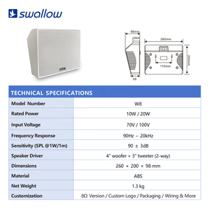 2 cách trên tường loa <span class=keywords><strong>4</strong></span> inch hình chữ nhật treo tường loa 10W/20W bề mặt gắn loa - Product Image 3