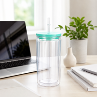 En stock : Gobelet en plastique à double paroi de 16 oz avec paille, en PC transparent, faible MOQ, livraison rapide