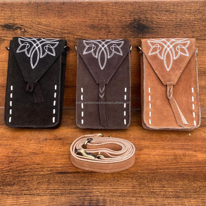 Bolso multiusos para teléfono móvil de cuero de gamuza de punto de bota, bolso cruzado de cuero genuino Premium de alta calidad para teléfono móvil para mujer - Product Image 4