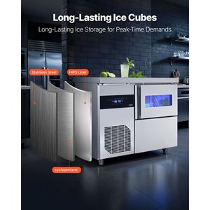 Macchina per il Ghiaccio in Acciaio Inox per Cucine Commerciali, Produzione 132 Libbre/24H, Capacità di Stoccaggio 30 Libbre, 70 Cubetti/Ciclo, Autopulente - Product Image 5