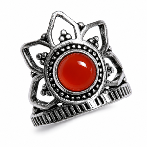 Crimson Glow Manmade Carnelian Lotus Crown <b>Ring</b> Handmade Gold/Silver Plated Bohemian Style Unisex Jewelry - Product Image 1