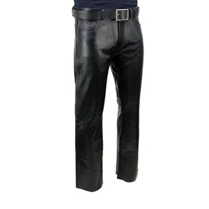 Pantalones de moto casuales para hombre, negros, de cuero sintético, transpirables, de corte medio recto, con cierre de cremallera, ligeros, de material tejido, con cinturón. - Product Image 1
