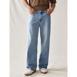 <b>Mens</b> Vintage Retro Style Ice Blue Denim <b>Jeans</b> Straight Fit High <b>Waist</b> Breathable Whishker Washed Streetwear Fashion Size 28 <b>42</b> - Product Image 4