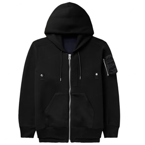 Men's <b>Black</b> <b>Zip</b>-Up <b>Hoodie</b> Cotton French Terry Casual Hooded Sweatshirt with Pockets and Sleeve Zipper Detail - Product Image 1