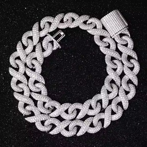 Trendy Unisex Luxury Silver Cuban Link Chain D Color VVS Studded Diamond <b>Tester</b> Check White <b>Gold</b> Moissanite for Wedding - Product Image 2