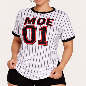 Vestido Jersey a Rayas Estilo Fútbol Americano para Mujer, Talla Grande, Transpirable, de Malla, Manga Corta, Informal, Deportivo, con Logotipo Personalizado OEM USA - Product Image 1