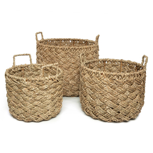 Panier de rangement multifonctionnel rustique et écologique en jonc de mer, tressé à la main, avec couvercle, pour le rangement du linge et comme organisateur décoratif - Product Image 5