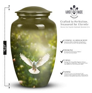 Urne funéraire en aluminium blanc, très vendue, avec motif de cardinal rouge et de fleurs bleues, pour cendres humaines, grande urne commémorative pour adultes. - Product Image 6