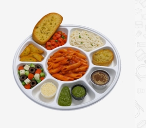 Assiette à déjeuner compostable en bagasse, 9 compartiments, plateau rond pour repas, assiette de service alimentaire biodégradable pour repas à plusieurs plats - Product Image 5