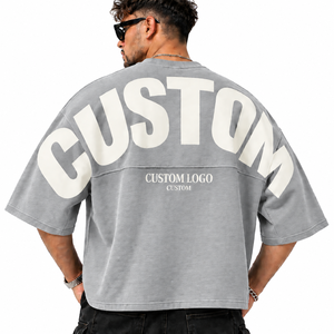 T-shirt Homme Oversize de Haute Qualité, Épaules Tombantes, Streetwear, Impression en Relief, Logo Personnalisé, Couleur Unie, T-shirt Décontracté Personnalisé pour Homme - Product Image 2