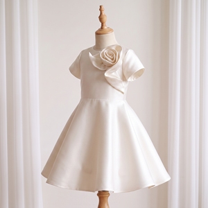 Vestido de Niña para Damas de Honor Veloura, Lujoso, Color Marfil, Satinado, con Flores 3D, Estilo Princesa, para Cumpleaños, Boda, Primera Comunión, TUTUPETTi - Product Image 2