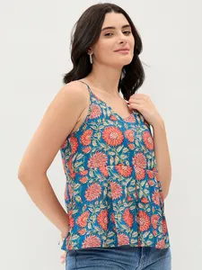 Cómoda Camiseta sin Mangas con Estampado Azul para Mujer, Estilo Casual Occidental para Viajes, Universidad y Aventuras al Aire Libre - Product Image 3