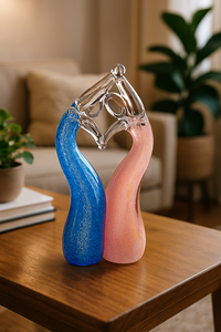 Escultura de Amor en Vidrio Soplado a Mano, Forma de Corazón, Azul y Rosa, Decoración Artística Hecha a Mano por Tiny Glass World Rajasthan Dome - Product Image 2