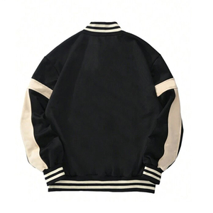 Men's Black Cream Varsity <b>Jacket</b> <b>Fleece</b> <b>Lined</b> Button Closure Turn-down Collar Regular Sleeve Solid Color Autumn Wear - Product Image 5