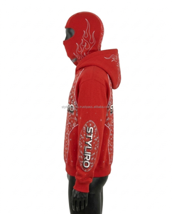 Sudadera con capucha roja Y2K personalizada con máscara balaclava integrada, estilo urbano, para invierno, de color liso, para hombre, oversize, con estampado gráfico. - Product Image 4