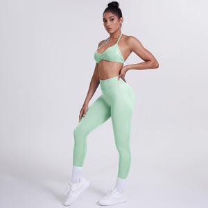 Conjunto de Yoga de 2 Piezas sin Tirantes, Cintura Alta, Largo Completo, Sin Costuras, Transpirable, Estampado, Ropa Deportiva, Elástico en 4 Direcciones, Simple - Product Image 1