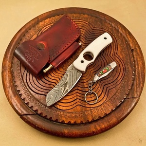 Handmade Damascus Steel Folding Pocket <b>Knife</b> with <b>Bone</b> <b>Handle</b> Leather Sheath Survival Utility <b>Knives</b> A&M Enterprises - Product Image 3