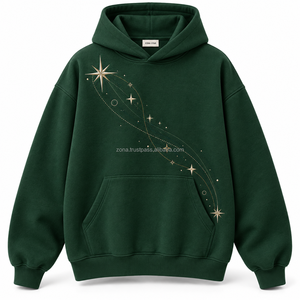 เสื้อฮู้ดโอเวอร์ไซส์ผู้ชาย ZONA STAR สีเขียว ผ้าฝ้ายเฟรนช์เทอร์รี่ ปักลายดาวแบบกำหนดเอง สวมใส่สบายๆ ในฤดูใบไม้ร่วง - Product Image 4