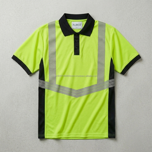 Polo de travail haute visibilité en polyester Aliroz pour hommes, uniforme de sécurité réfléchissant jaune-vert avec bordure noire - Product Image 4