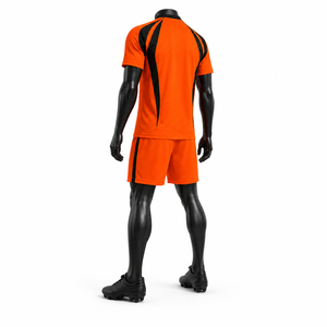 Ensemble de maillots de football personnalisés unisexe orange et noir, manches courtes, en polyester respirant, toutes saisons, transfert thermique sur le devant - Product Image 5