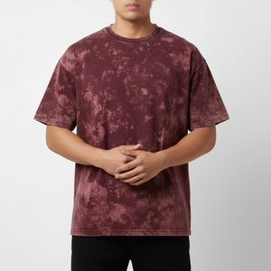 Custom Vintage Acid Wash <b>Maroon</b> T-Shirt| Heavyweight Mineral Wash Men Oversized Streetwear Tee| Drop Shoulder Cotton Plain <b>Top</b> - Product Image 2