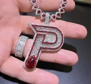 Pendentif Lettre de Luxe en Moissanite, Pendentif Initial Hip Hop Iced Out, Bijou Personnalisé en Moissanite, Rubis et Diamant Bling pour Femme - Product Image 3