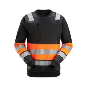 High Visibility Safety Sweatshirt Class 2 Reflective Orange Black Workwear Zip Pocket Shoulder Stripes Logo <b>LED</b> Flash Waterproof - Product Image 1