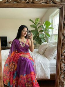 NOUVEAU Sari en soie Dhwaja Export Kalamkari fait main pour femmes du Gujarat avec fonction de séchage rapide, style décontracté, toutes saisons - Product Image 3