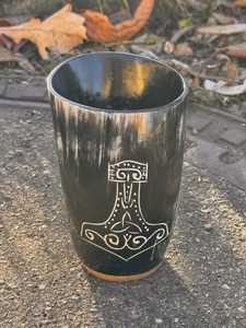 Personalized Natural Horn Beer Mug Hand Engraved Buffalo Horn Mug With Wolf Pattern Nordic Viking Style For Adults Camping Gift - Product Image 5